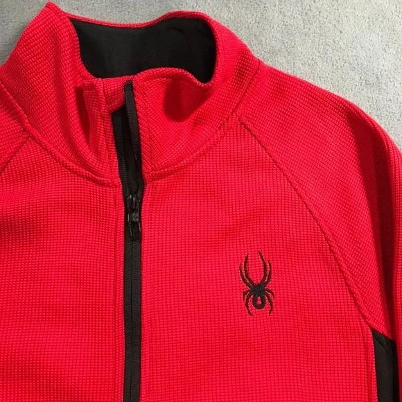 Spyder Jacket Mens Large Red Black Full Zip Fleece Knit Sweater Ski Snow Outdoor - Picture 3 of 10